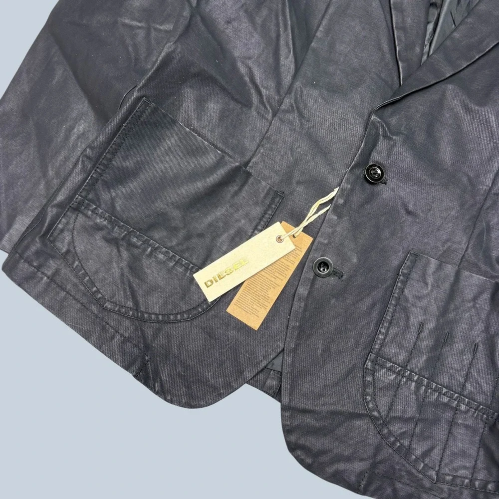 Diesel Mens Black Coated Cotton 2-Button Blazer Jacket Size M NWT RN93243
